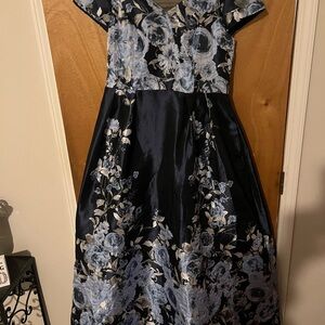 Oleg Cassini Navy and White Floral Kids Dress